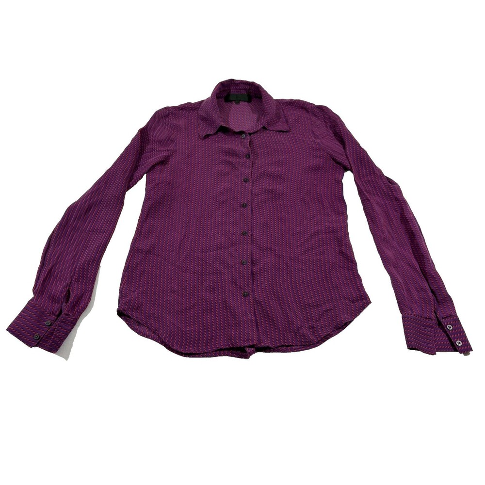 Kelly Wearstler Silk Blouse Geometric Button Purple Pink Long Sleeve Top Shirt S